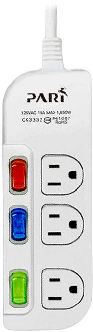 PARI 派睿 過載斷電3開3座電源線組 3孔 CK3332 185 x 59 x 26mm, 1.2m, 白色, 1條