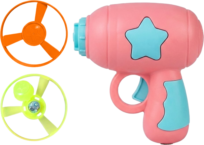 逗貓飛盤槍 馬卡龍粉 + 不發光飛盤 + 發光飛盤 1片隨機色, 1組