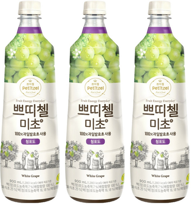 쁘띠첼 미초 청포도, 3개, 900ml