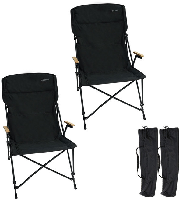 아이두젠 접이식 우드 암레스트 롱 릴렉스 캠핑 체어, 블랙, 2개