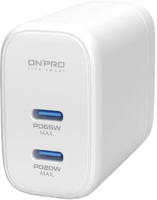 ONPRO 65W Dual Port GaN 充電器 PD/QC/PPS Fast Charging Foldable Prongs 白色 UC-QB65