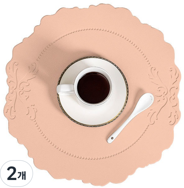 로이윙 엔틱 식탁 테이블 PVC 매트 라운드, 핑크, 38 x 36.5 cm, 2개