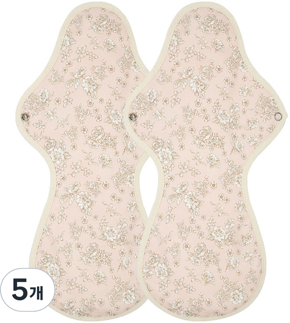 임산부 면 생리대 방수 핑크 플라워, 오버나이트 이상, 2개입, 5세트