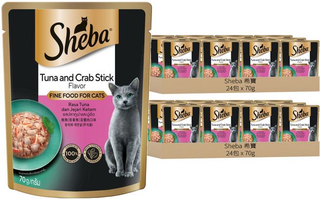 Sheba 希寶 鮮饌包 貓主食餐包, 鮪魚 + 蟹肉, 70g, 48包