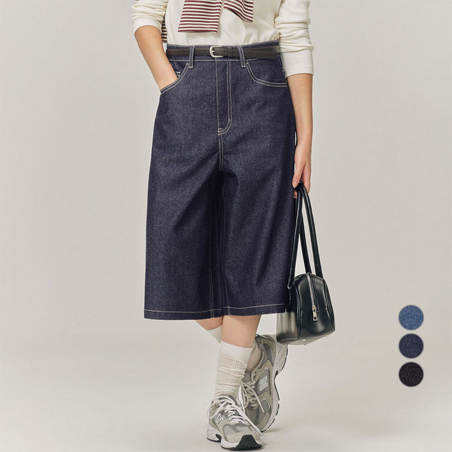 ELLEPARIS 여성용 릴렉스드핏 와이드 버뮤다 데님쇼츠