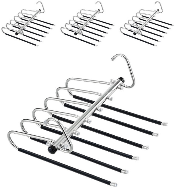 한봄누리 공간 절약 다용도 바지걸이 올스텐 행거 6단, 블랙, 4개