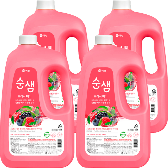 순샘 주방세제 용기 프레시 베리향, 3L, 4개