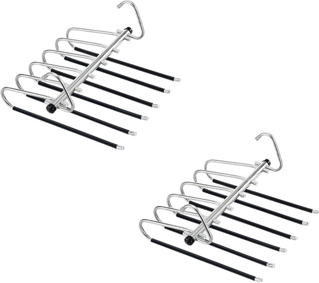 한봄누리 공간 절약 다용도 바지걸이 올스텐 행거 6단, 블랙, 2개