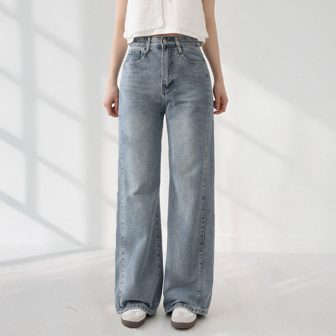 앤드스타일 여성용 롱/숏 기장 딱맞진 49탄 슬림절개 워싱 와이드 데님 팬츠 265143