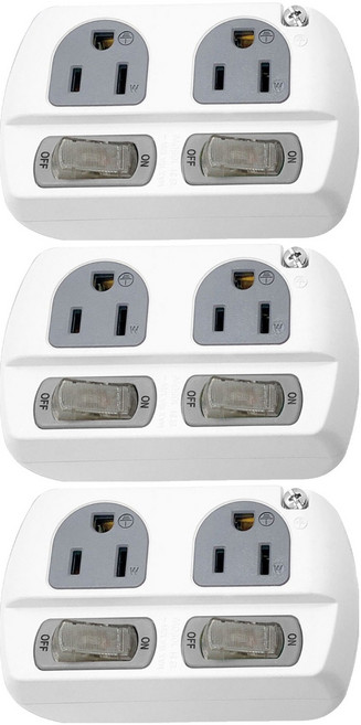 WeiTien 威電 高負載2插分接器 3孔插座 125VAC 15A 最大1650W, 10.2cm, 顏色隨機, 3個