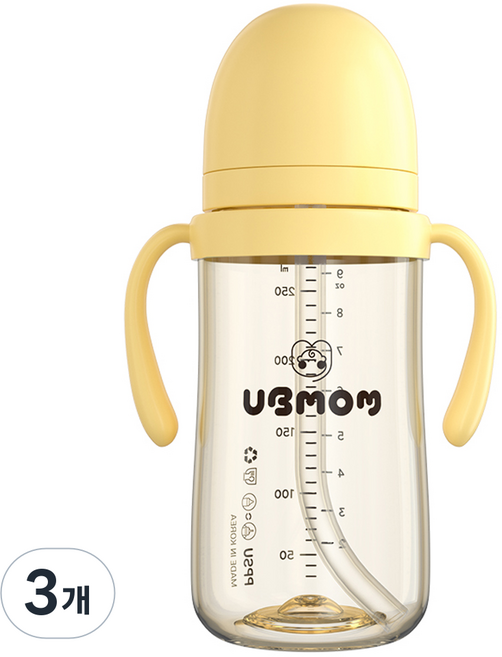 유비맘 시그니처 빨대컵, 280ml, 3개, 바나나