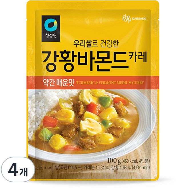 청정원 우리쌀 강황바몬드 카레 약간 매운맛, 100g, 4개