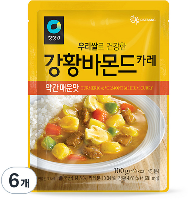 청정원 우리쌀 강황바몬드 카레 약간 매운맛, 100g, 6개