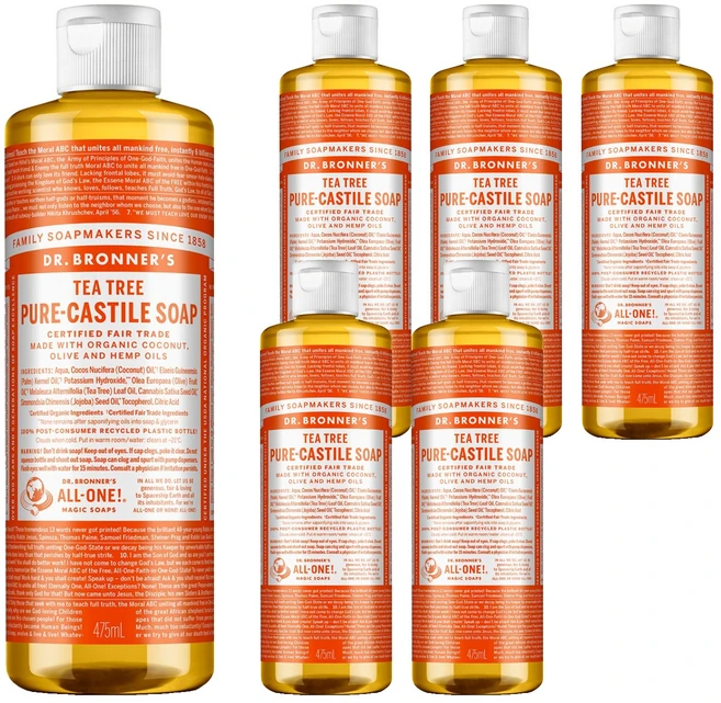 닥터브로너스 퓨어 캐스틸 솝 페이스 앤 바디워시 티트리, 475ml, 6개 - 쿠팡