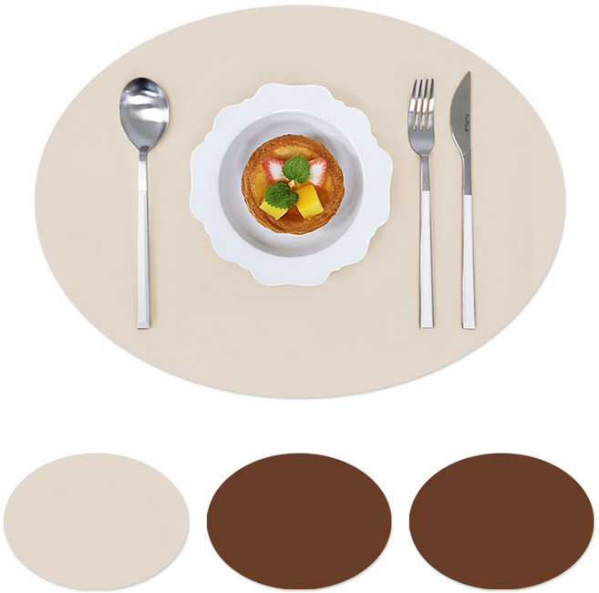 어나더 가죽 식탁매트 타원 엘리세, 아이보리 + 브라운, 30 x 45 cm, 4개