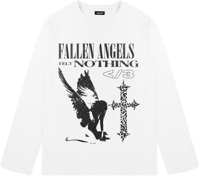 saintpain 男女通用 Fallen Angels 重磅長袖, 白色