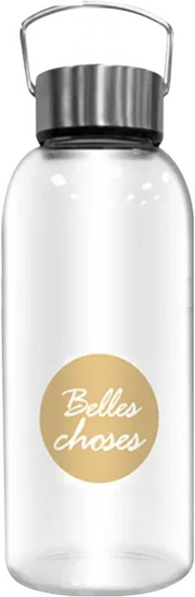 FUJI-GRACE 富士雅麗 高硼矽耐熱手提玻璃瓶 杯蓋提把設計 附304不鏽鋼茶隔 耐酸鹼易清洗, 金色, 1L, 1個