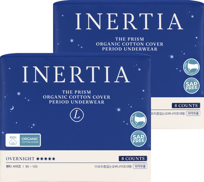이너시아 더 프리즘 입는 오버나이트 생리대, 대형, 8개입, 2개