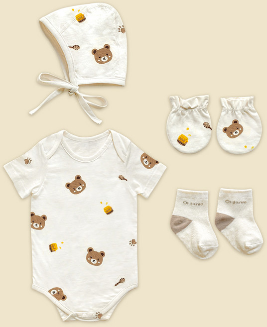 ikii 아동용 오가닉 바디슈트 4종 세트 반소매