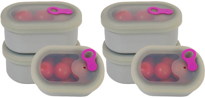 파미레 실리콘 반투명 스팀홀 타원 용기 그레이, 6개, 200ml