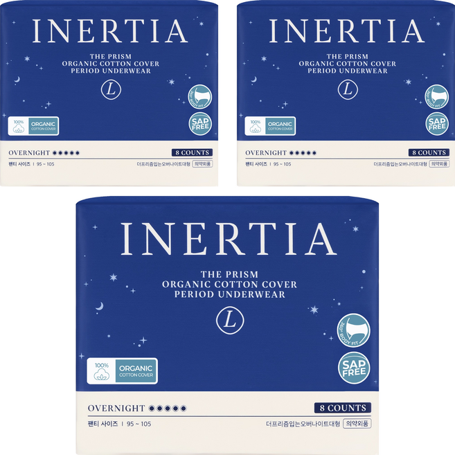 이너시아 더 프리즘 입는 오버나이트 생리대, 대형, 8개입, 3개