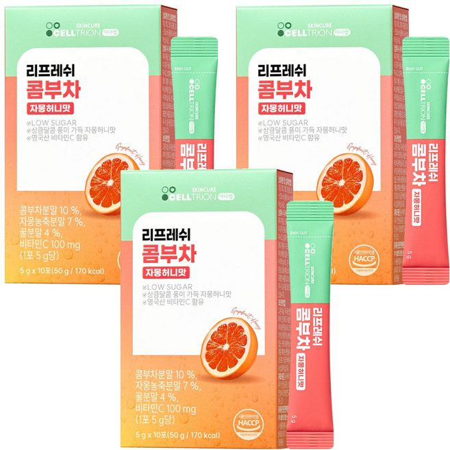 셀트리온 이너랩 리프레쉬 콤부차 자몽허니맛, 3개, 10개입, 5g