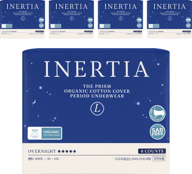 이너시아 더 프리즘 입는 오버나이트 생리대, 대형, 8개입, 5개