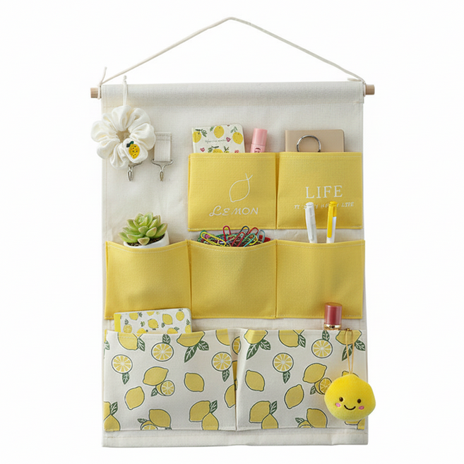 라이프템 벽걸이 행거 다용도 수납 정리함 7칸, 레몬