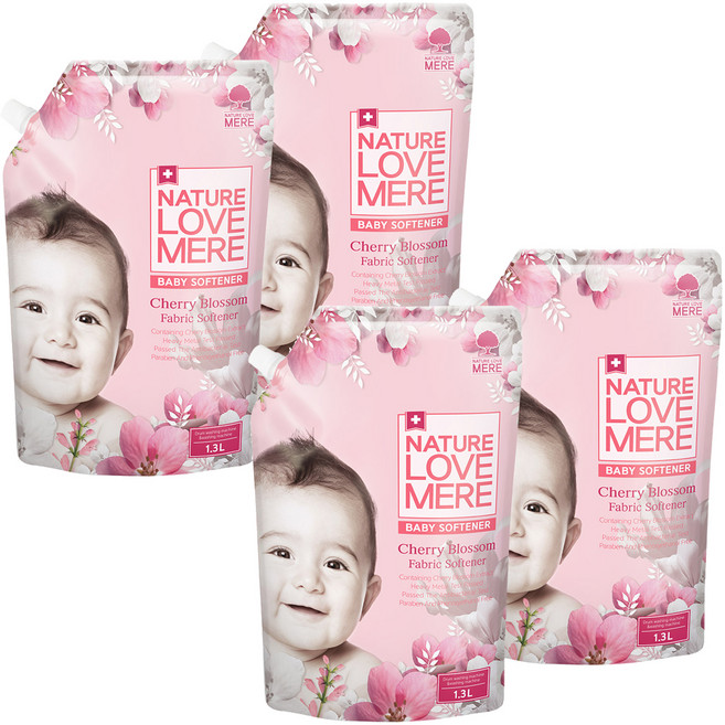 네이쳐러브메레 유아 체리블라썸 유연제 리필형, 1.3L, 4개