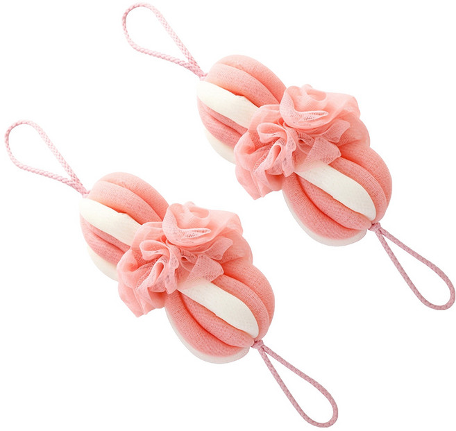 搓背長條浴花洗澡球2件組, 10g, 1組