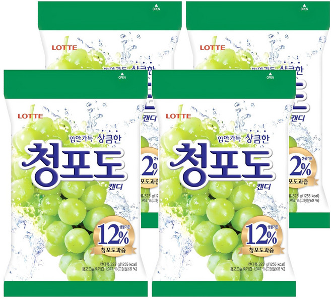 롯데웰푸드 청포도 캔디, 323g, 4개