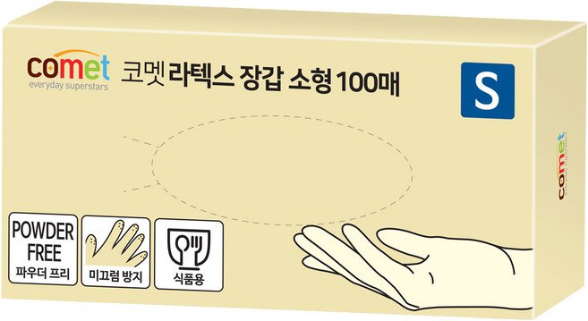 코멧 라텍스장갑 100매입, 화이트, 소(S), 1개