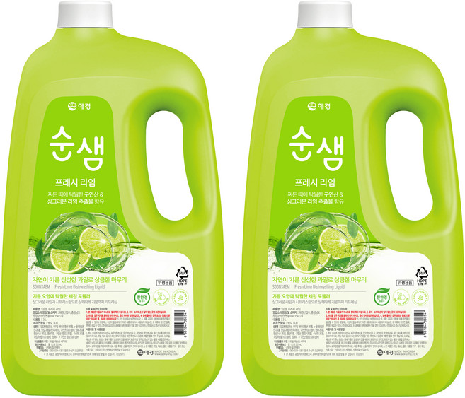 순샘 프레시 라임 주방세제, 3L, 2개