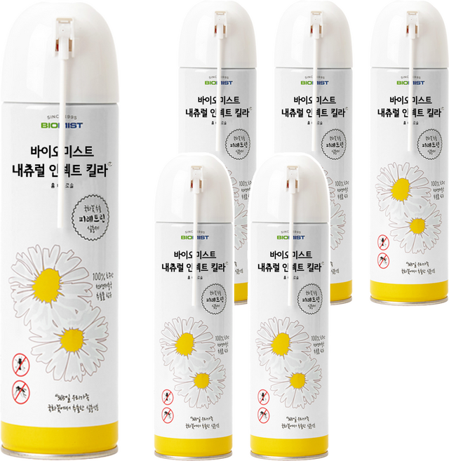 바이오미스트 내츄럴 인섹트 킬라 홈 에어로솔 살충제 스탠다드 무향, 500ml, 6개