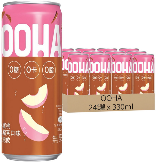OOHA 氣泡飲 水蜜桃烏龍茶, 330ml, 24罐