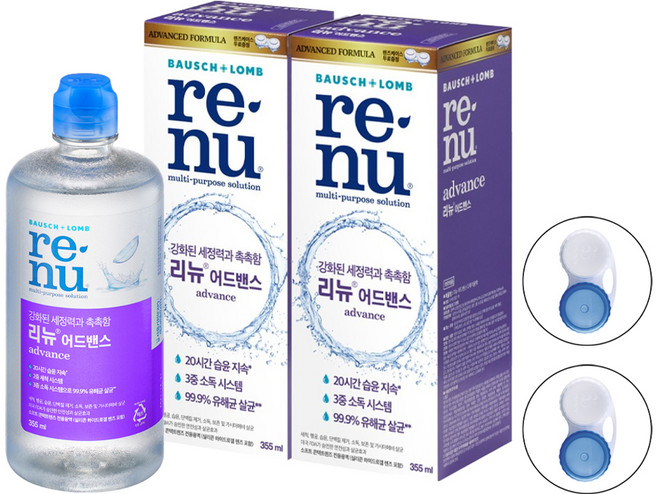 리뉴 어드벤스 렌즈 세정액 + 렌즈 케이스 2p, 355ml, 2세트