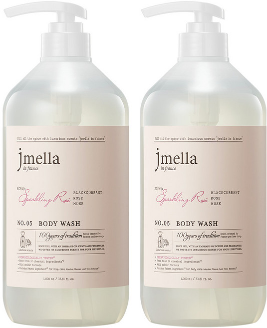 제이멜라 인 프랑스 스파클링 로제 바디 워시 프루티 로즈향, 1L, 2개