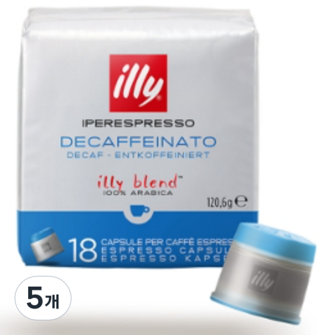 일리 디카페인 디카페이나토 캡슐 커피, 6.7g, 18개입, 5개