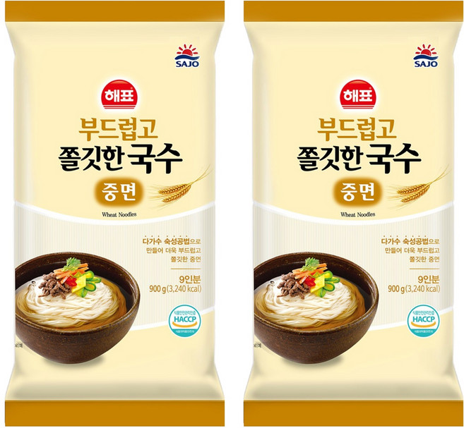 해표 부드럽고 쫄깃한 국수 중면, 2개, 900g