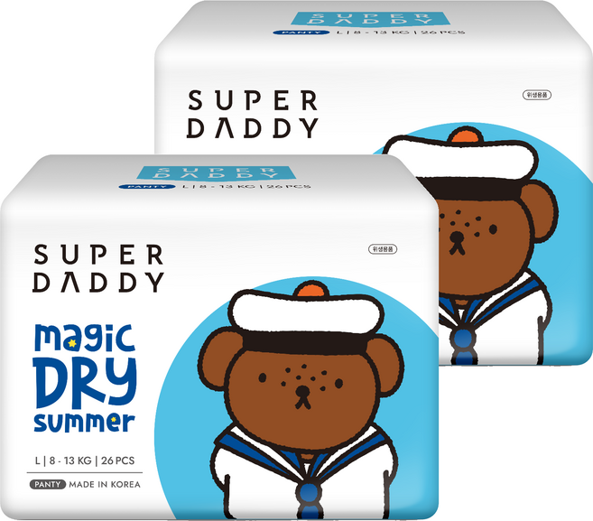 슈퍼대디 썸머 매직드라이 팬티형 기저귀 남여공용, 대형(L), 52매