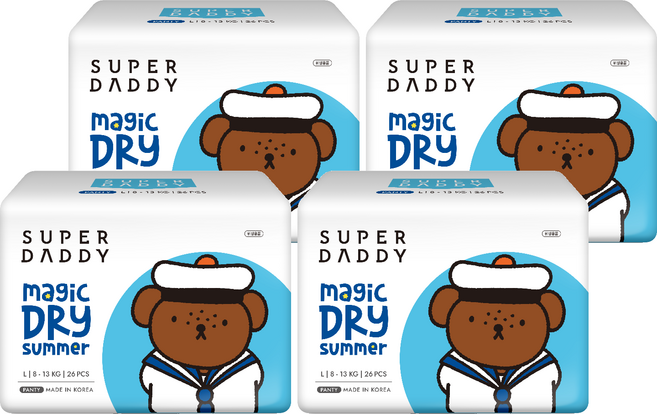 슈퍼대디 미피 매직드라이 썸머 팬티형 기저귀, 대형(L), 104매