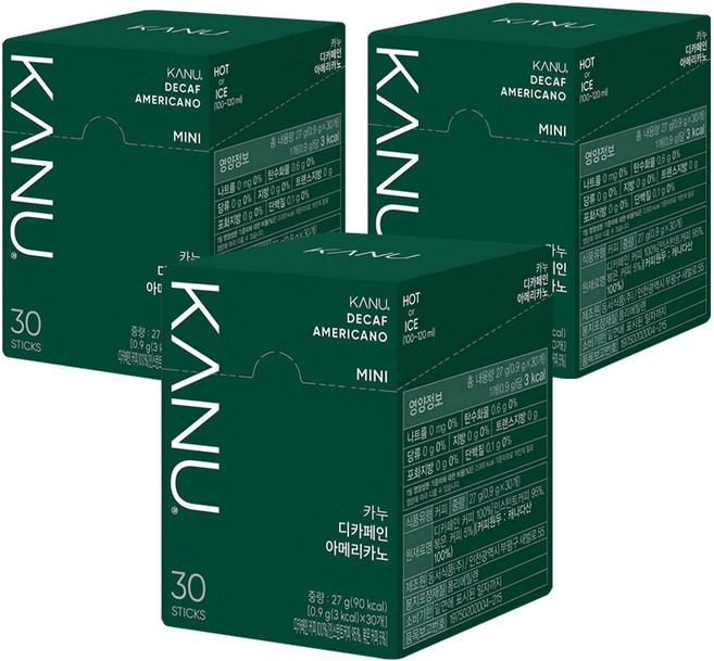 카누 미니 디카페인 아메리카노 스틱 원두커피믹스, 900mg, 30개입, 3개
