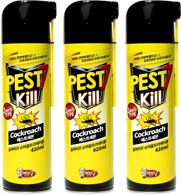 페스트세븐 홈라이프 슈퍼울트라 에어졸 바퀴벌레 살충제, 420ml, 3개