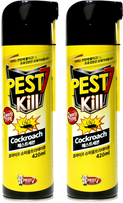 페스트세븐 홈라이프 슈퍼울트라 에어졸 바퀴벌레 살충제, 420ml, 2개
