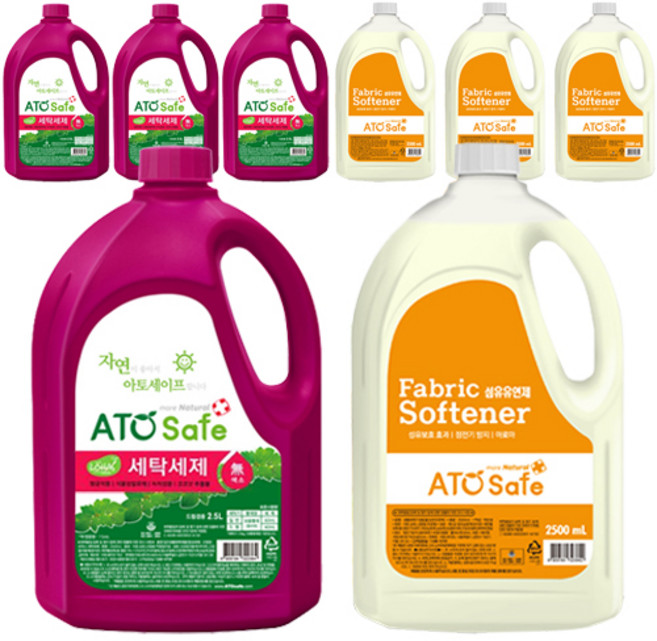 아토세이프 액체 세탁세제 본품 2.5L 2p + 섬유유연제 후리지아 본품 2.5L 2p, 2세트
