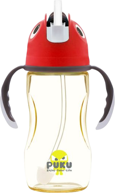 PUKU 藍色企鵝 PPSU企鵝滑蓋學習水杯 280ml 寬口如意吸管, 紅色, 1個