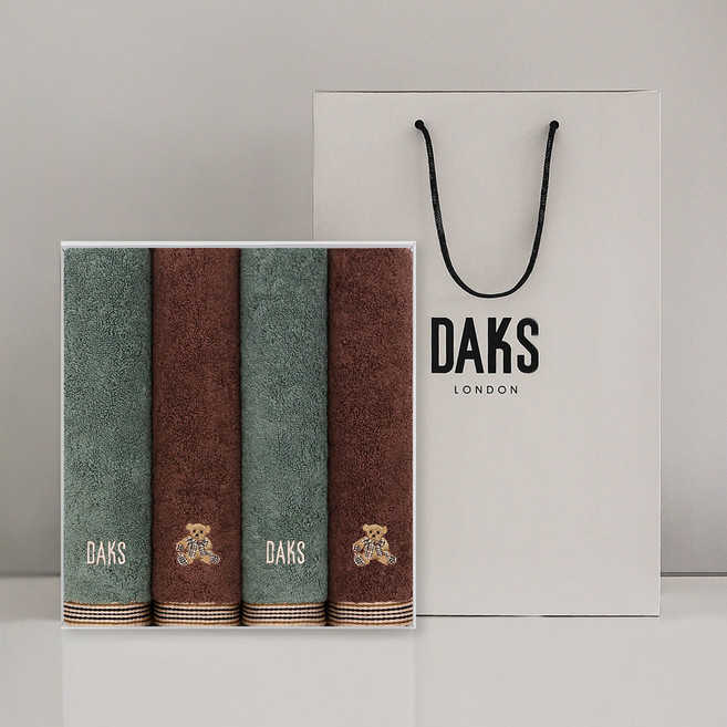 닥스 스트라이프 프리미엄 세면타올 2종 2p 150g 30수 면사 + 쇼핑백 세트, 그린 + 브라운, 1세트