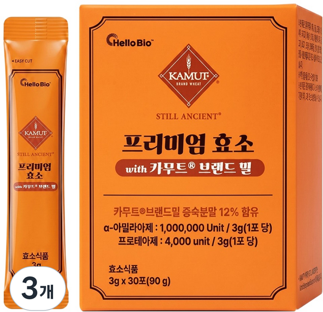 헬로바이오 프리미엄 효소 with 카무트 브랜드 밀 30p, 3개, 90g