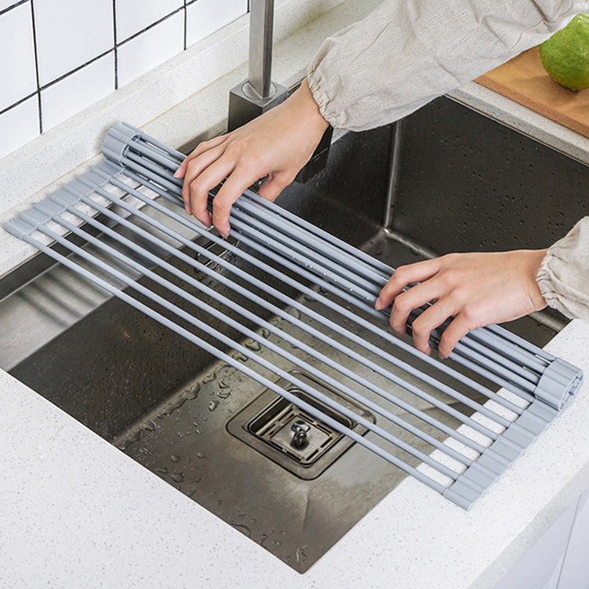 놀자리빙 실리콘 싱크롤 선반 식기건조대 18롤, 그레이, 1개