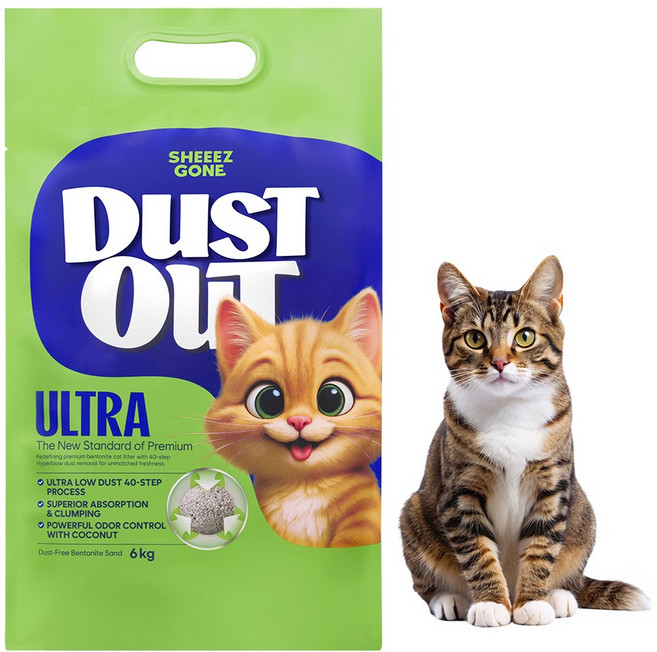 쉬즈곤 응고형 고양이 먼지아웃 울트라 벤토나이트 모래, 6kg, 1개, 무향